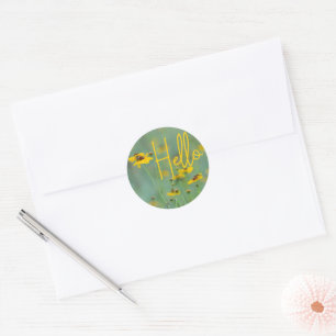 Hello Typography Yellow Wildflower Photograph Classic Round Sticker