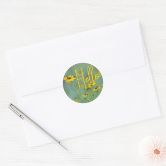 Hello Typography Yellow Wildflower Photograph Classic Round Sticker