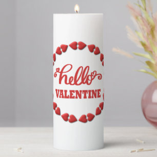 Hello Valentine 2026 Happy Valentines red heart Pillar Candle