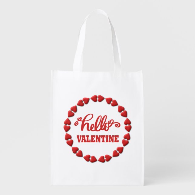 Hello Valentine - Calligraphy phrase for Valentine Grocery Bag (Front)