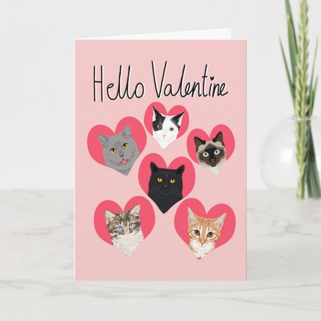 Hello Valentine Cats Heart card - cute cats card (Front)