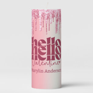 HELLO VALENTINE GLITTER DRIP CUSTOM GROOVY PILLAR CANDLE