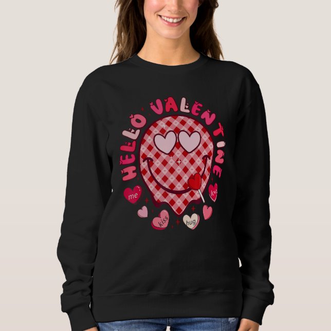 Hello Valentine Happy Face Heart Valentine's Day L Sweatshirt (Front)