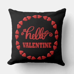 Hello Valentine Happy Valentines red heart Throw Pillow