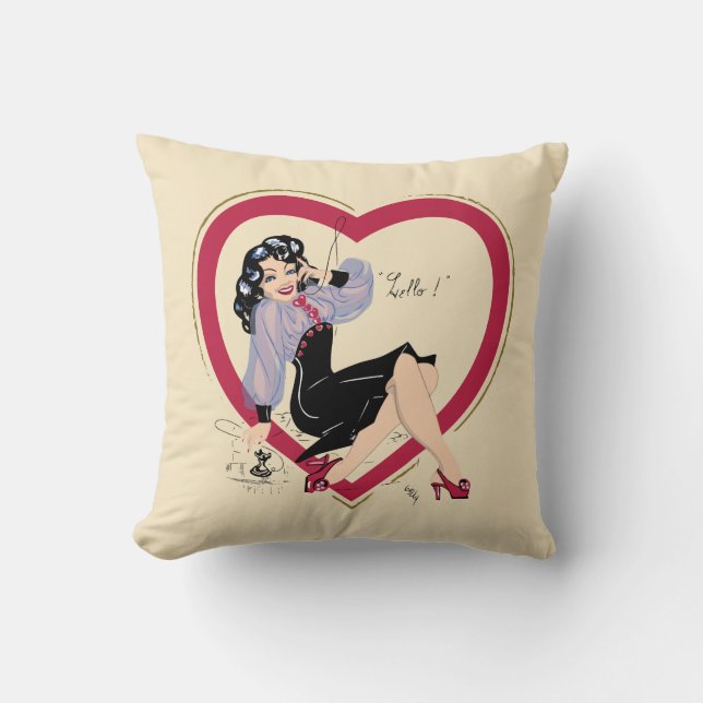 Hello Valentine Pin-Up Girl Throw Pillow (Front)