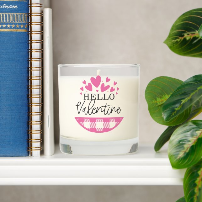 Hello Valentine Pink Hearts and Plaid Scented Candle (Shelf)