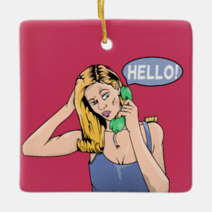 Hello Vintage Phone Ceramic Ornament
