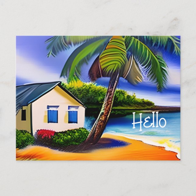 Hello | Watercolor Beach Art | Keeping in Touch Postcard (Front)