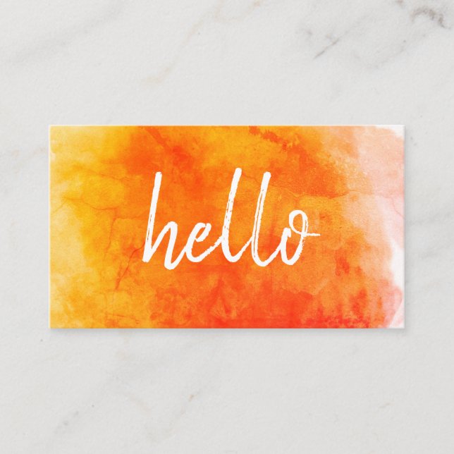 Hello Watercolor Orange Business Card (Front)