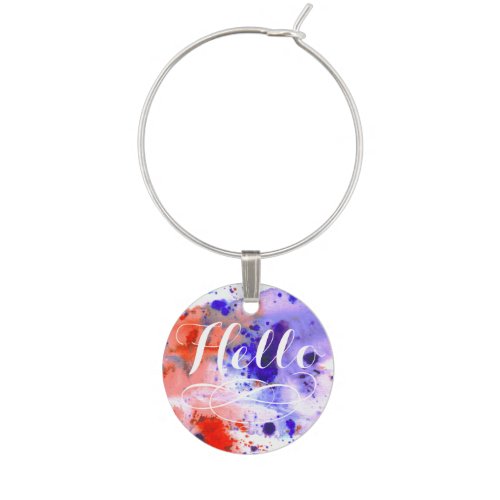 Hello  Watercolor Wine Glass Charm