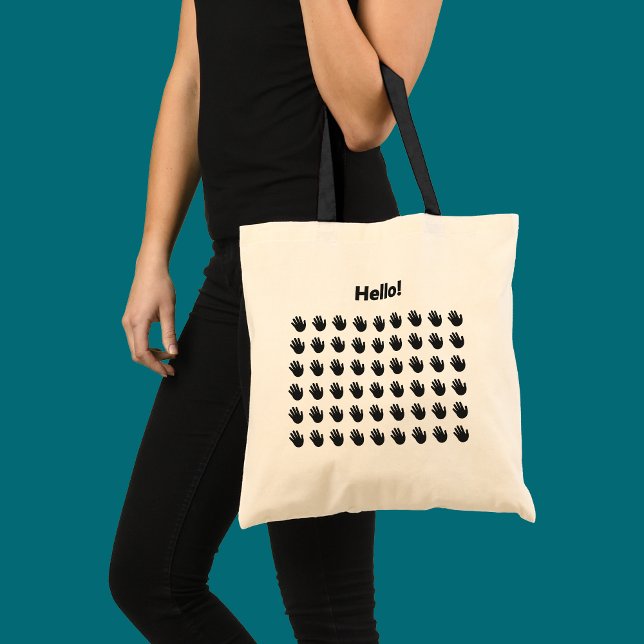 Hello Waving Hand Pattern Friendly Greeting Tote Bag (Tote bag from the "Just Wave" collection by Wave & Walk has a pattern of waving hands and a Hello.)
