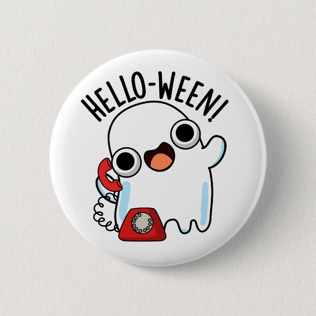 Hello-ween Funny Ghost Pun  Button (Front)