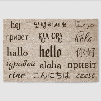 Hello Welcome Doormat in Multiple Languages Fiber Doormat
