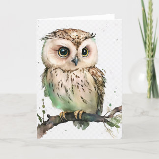 Hello whimsical owl thank you card