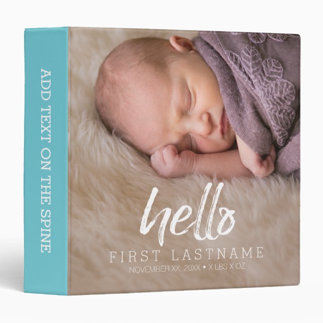 Hello Whimsical with Baby Photo - blue 3 Ring Binder (Front/Spine)