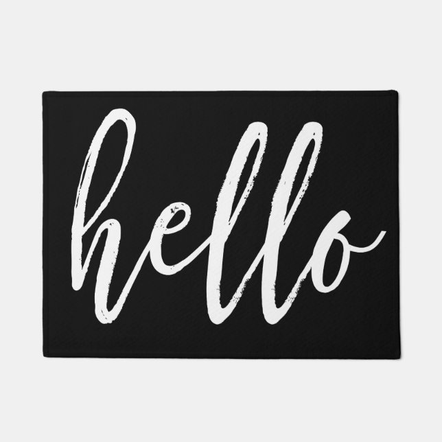 Hello White Script Doormat (Front)