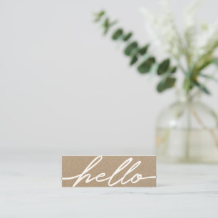 Hello White Script Typography Kraft Business Card