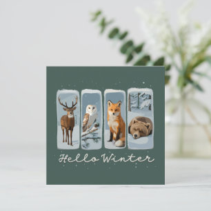 Hello Winter Animals Deer Owl Fox Bear Cozy Season Holiday Card