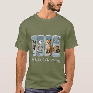 Hello Winter Animals Deer Owl Fox Bear Cozy Season T-Shirt