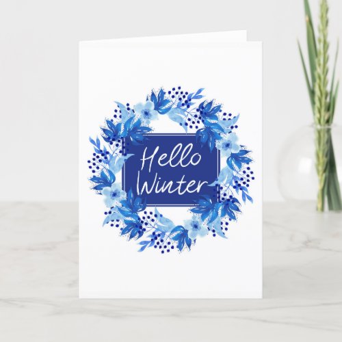 Hello Winter Blue Flower Greeting card