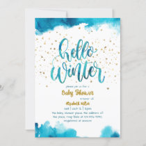 Hello Winter Blue Gender Neutral Baby Shower Invitation