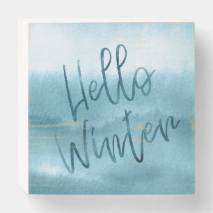 Hello Winter blue watercolor Wooden Box Sign