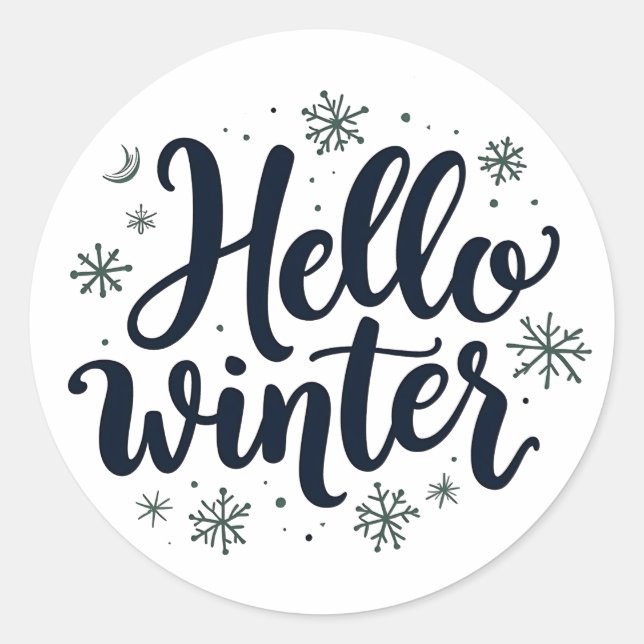 Hello Winter Christmas Snowflake Winter Season  Classic Round Sticker (Front)