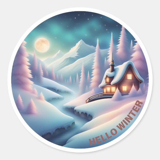 Hello Winter Classic Round Sticker (Front)