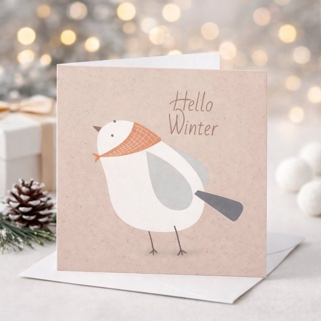 Hello Winter Cute Bird Illustration Greeting Card (Creator Uploaded)