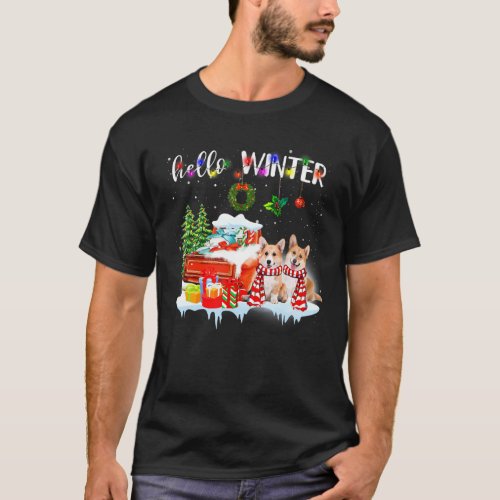 Hello Winter  Cute Corgi Christmas Tree Snow T_Shirt