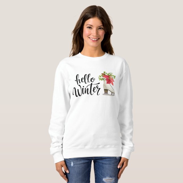 Hello Winter Floral Ice Skates | Christmas Sweatshirt (Front Full)