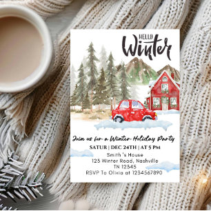 Hello Winter Holiday party -Snowflake Winter Party Invitation