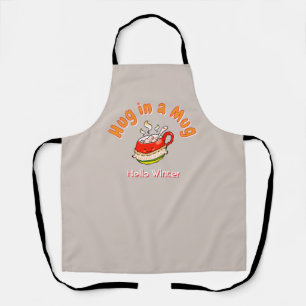 Hello Winter Hug in a Mug Cozy Kawaii Illustration Apron