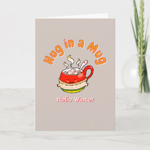 Hello Winter Hug in a Mug Cozy Kawaii Illustration Card
