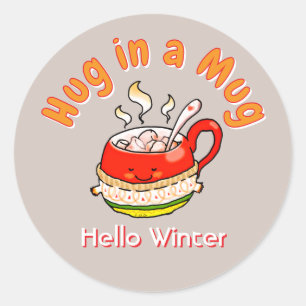 Hello Winter Hug in a Mug Cozy Kawaii Illustration Classic Round Sticker