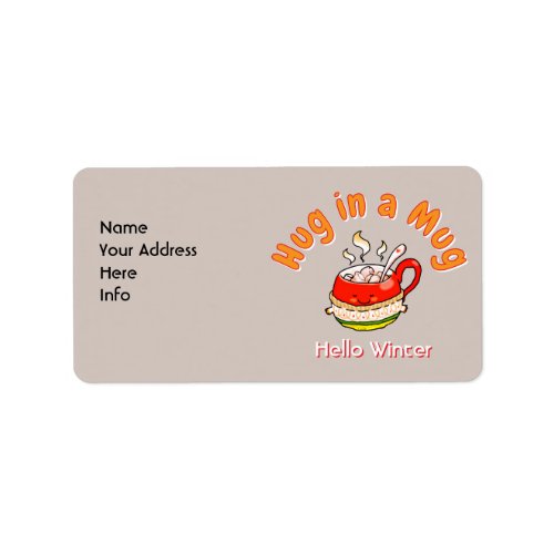 Hello Winter Hug in a Mug Cozy Kawaii Illustration Label