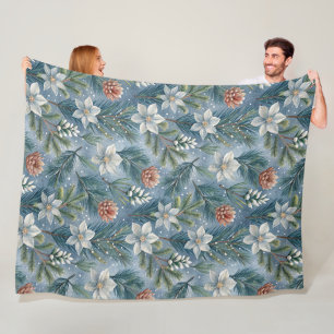 Hello Winter Pines & Flowers Fleece Blanket