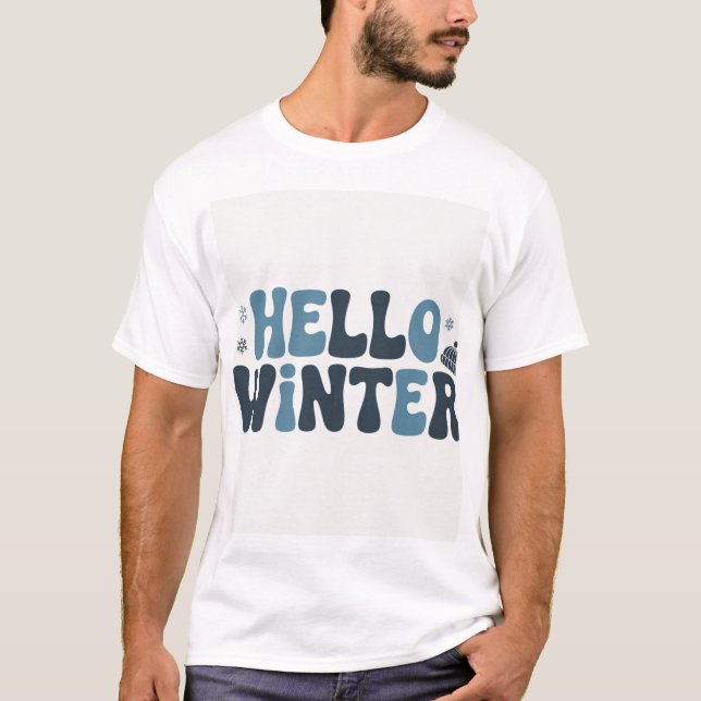 Hello Winter Retro Groovy Aesthetic Typography Shi T-Shirt (Front)