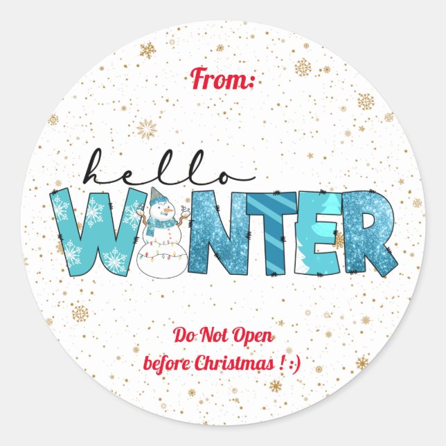 Hello Winter Snowman Customize Classic Round Sticker (Front)