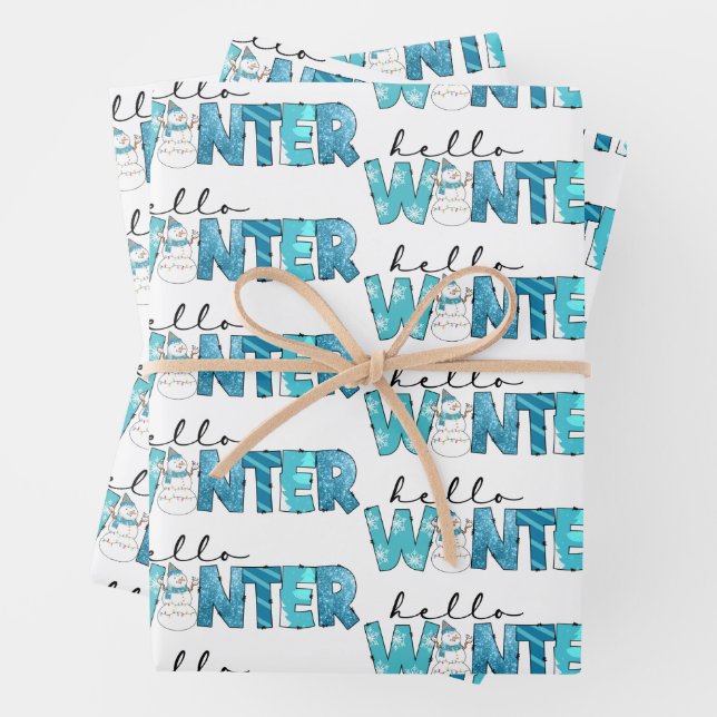 Hello Winter Snowman Customize Wrapping Paper Sheets (In situ)