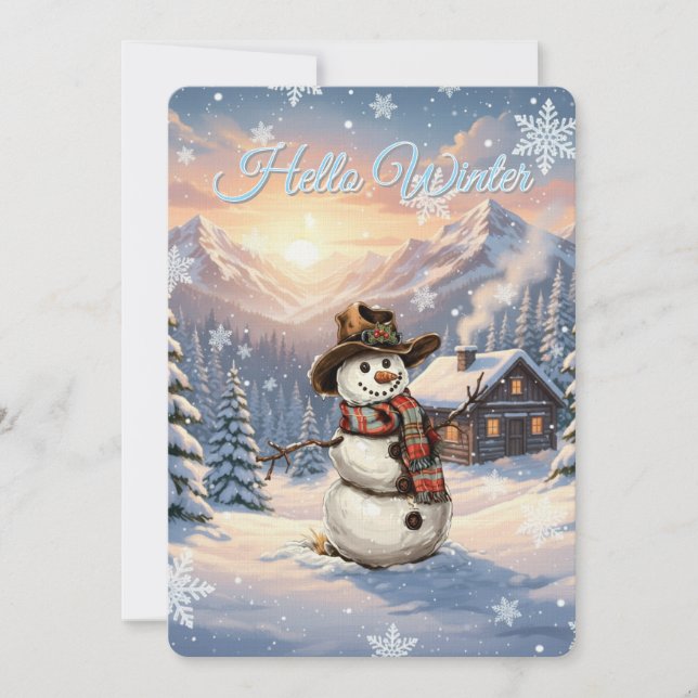 Hello Winter Snowman Personalized Text Invitation (Front)