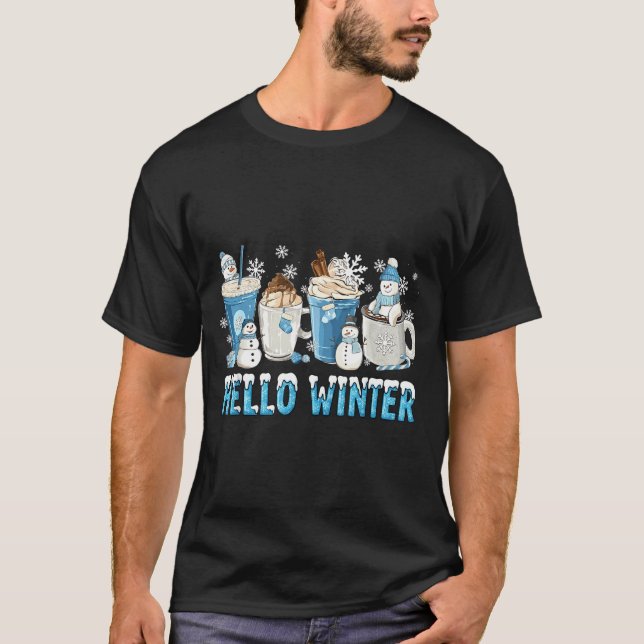 Hello Winter Sweet Cozy Coffee Lovers Snowman Chri T-Shirt (Front)