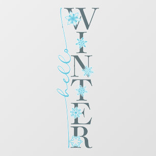 Hello Winter Vertical Text Snowflakes Business  Wall Decal