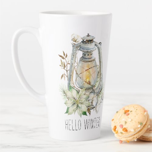 Hello Winter Watercolor Glowing Lantern Snow Latte Mug