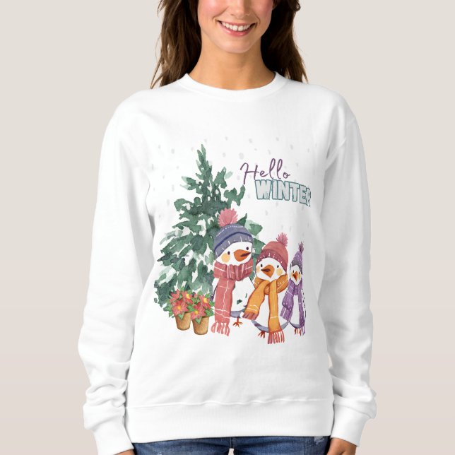 Hello Winter Women's Sweatshirt Winter Birds  (Front)