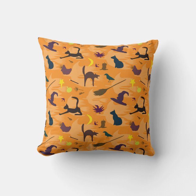 Hello Witch - seamless Halloween pattern.  Throw Pillow (Front)