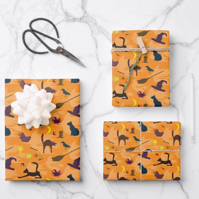 Hello Witch - seamless Halloween pattern.  Wrapping Paper Sheets (Front)