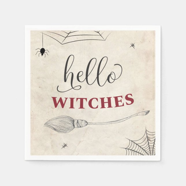 Hello Witches Halloween Bachelorette Bridal Shower Napkins (Front)