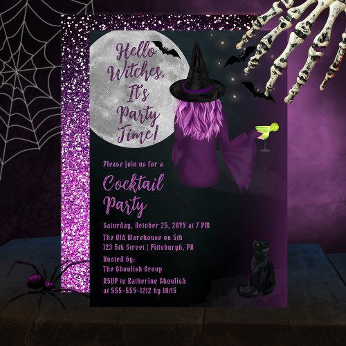 Hello Witches Halloween Cocktail Party Invitation