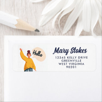 Hello Woman Illustration Return Address Label 